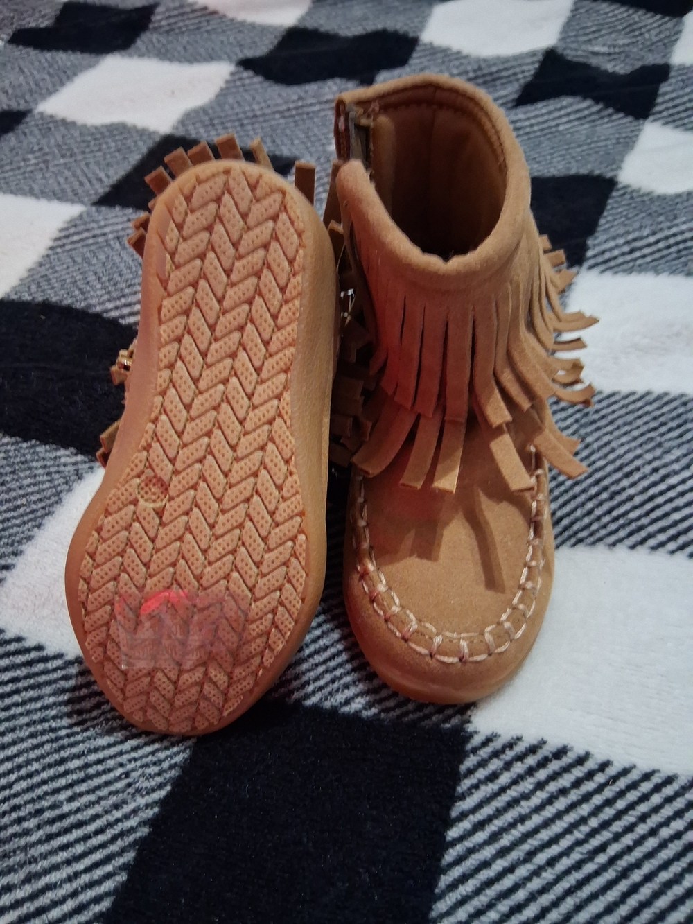 Kids Fringe Moccasin Boots in Tan